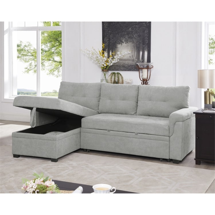 Canapé sectionnel convertible réversible avec lit gigogne, méridienne avec rangement dissimulé et pieds robustes