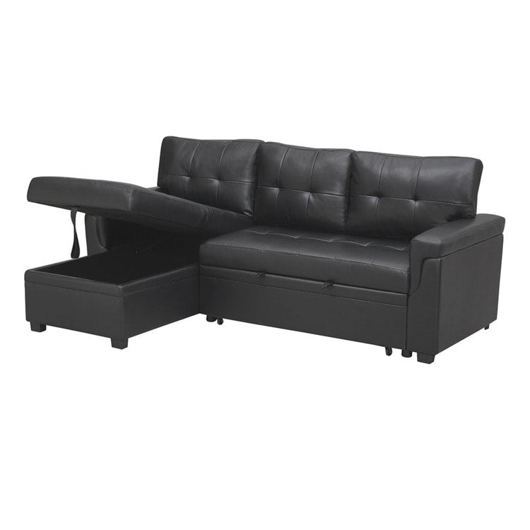 Canapé sectionnel convertible réversible avec lit gigogne, méridienne avec rangement dissimulé et pieds robustes
