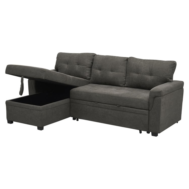 Canapé sectionnel convertible réversible avec lit gigogne, méridienne avec rangement dissimulé et pieds robustes
