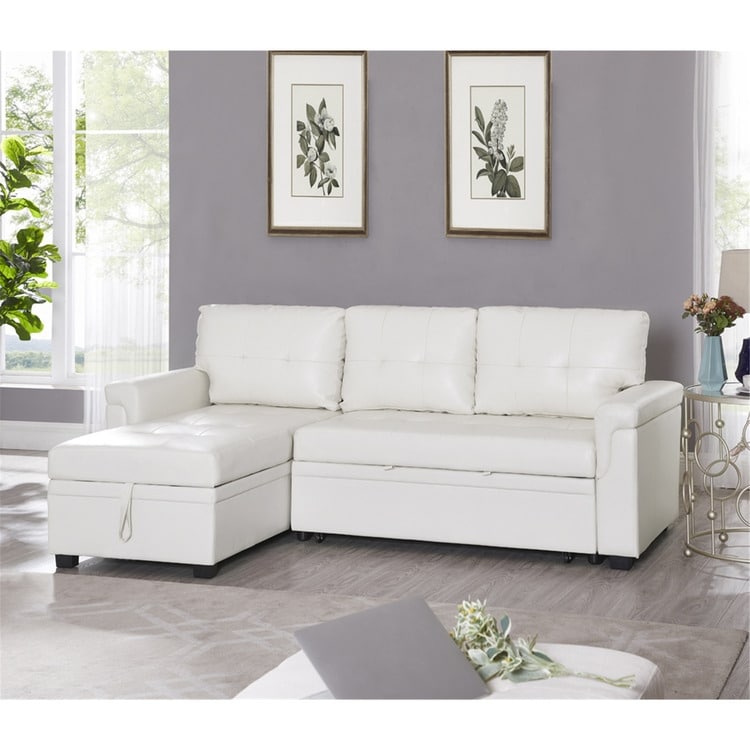 Canapé sectionnel convertible réversible avec lit gigogne, méridienne avec rangement dissimulé et pieds robustes