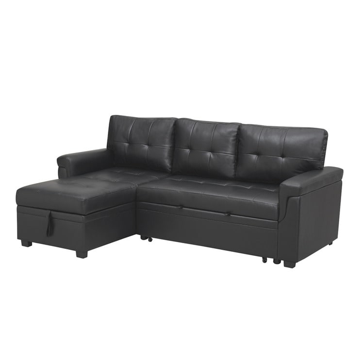 Canapé sectionnel convertible réversible avec lit gigogne, méridienne avec rangement dissimulé et pieds robustes