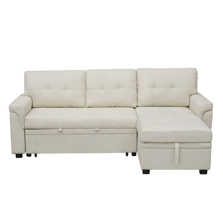 Canapé sectionnel convertible réversible avec lit gigogne, méridienne avec rangement dissimulé et pieds robustes