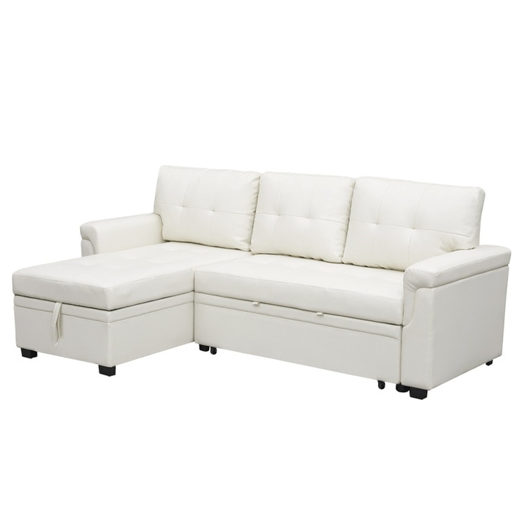 Canapé sectionnel convertible réversible avec lit gigogne, méridienne avec rangement dissimulé et pieds robustes