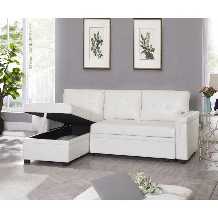 Canapé sectionnel convertible réversible avec lit gigogne, méridienne avec rangement dissimulé et pieds robustes