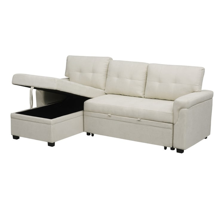 Canapé sectionnel convertible réversible avec lit gigogne, méridienne avec rangement dissimulé et pieds robustes