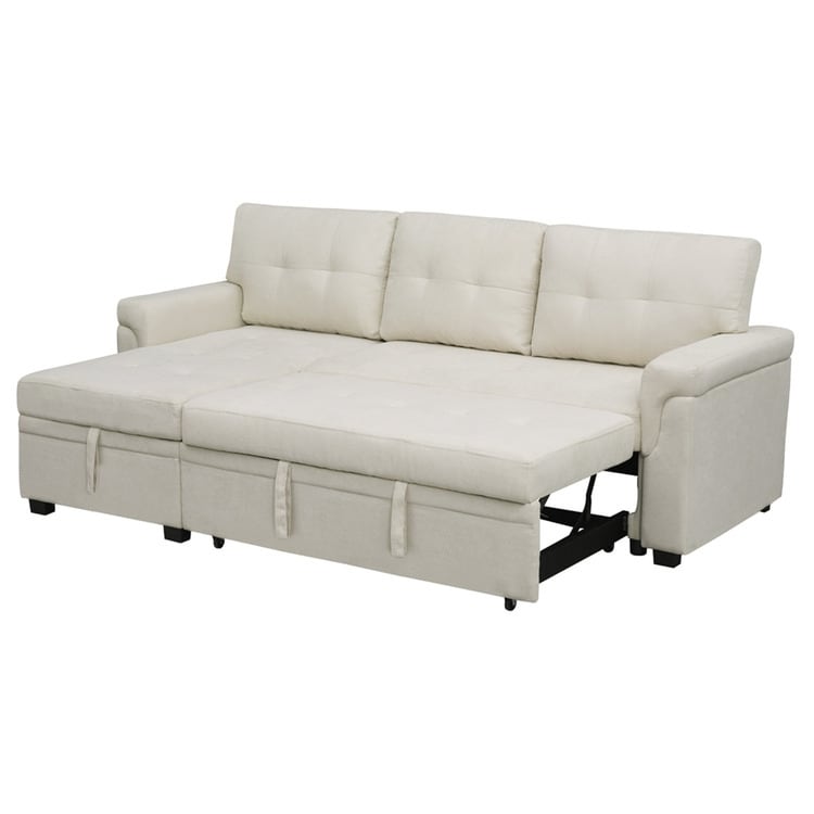 Canapé sectionnel convertible réversible avec lit gigogne, méridienne avec rangement dissimulé et pieds robustes