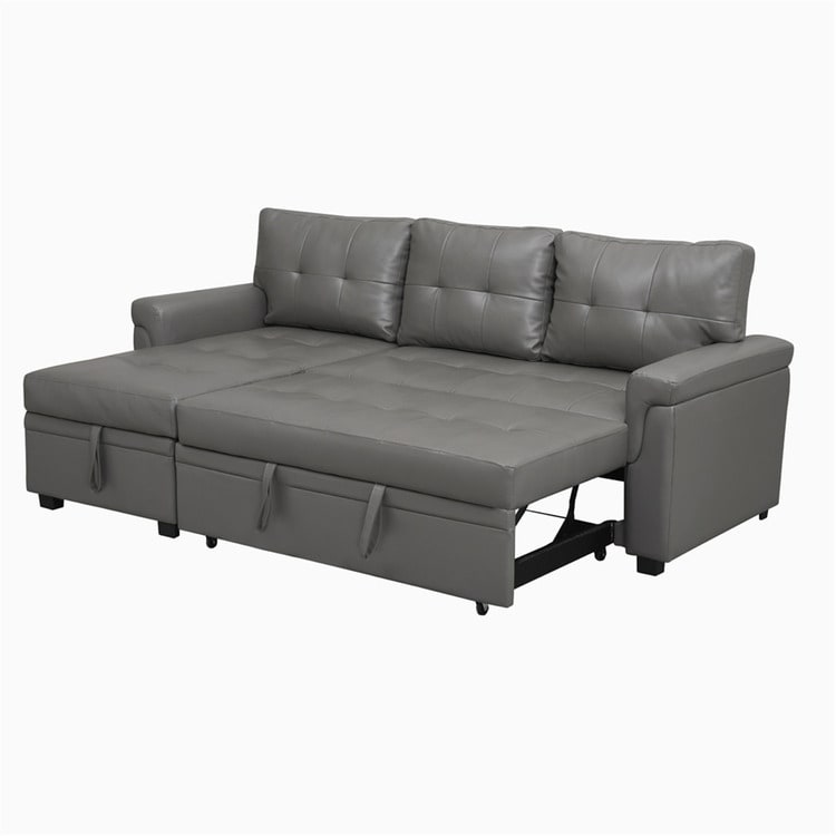 Canapé sectionnel convertible réversible avec lit gigogne, méridienne avec rangement dissimulé et pieds robustes