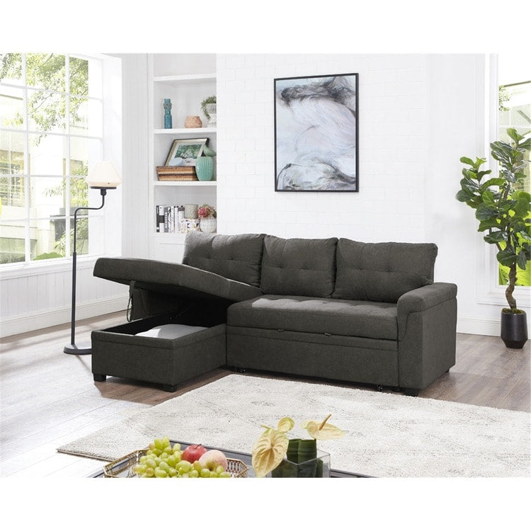 Canapé sectionnel convertible réversible avec lit gigogne, méridienne avec rangement dissimulé et pieds robustes