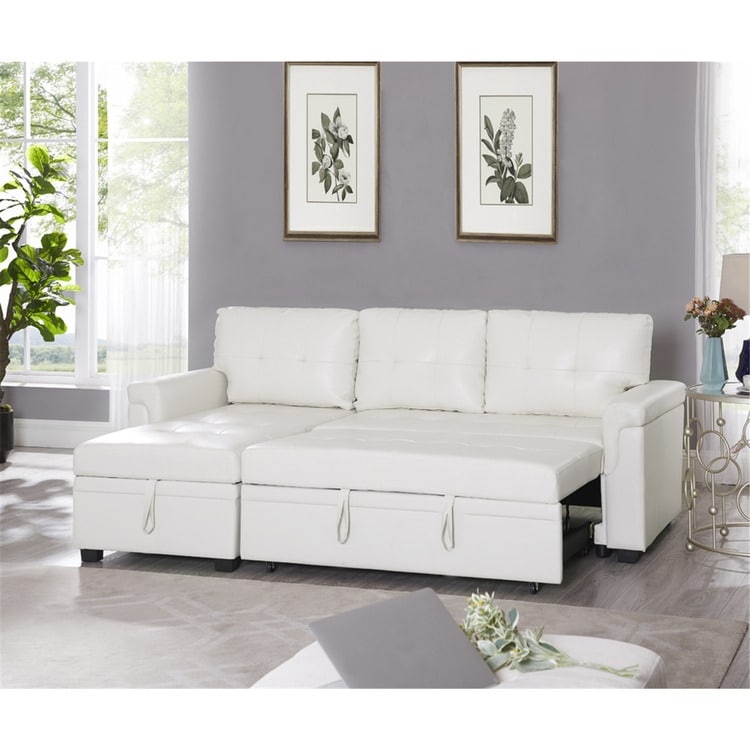 Canapé sectionnel convertible réversible avec lit gigogne, méridienne avec rangement dissimulé et pieds robustes