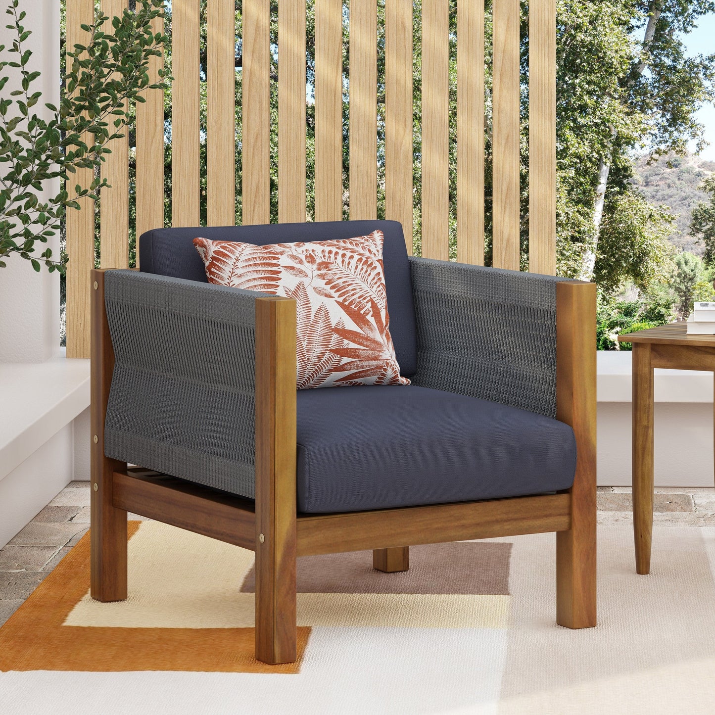 Fauteuil club d'extérieur en bois d'acacia et corde Laurel par Christopher Knight Home