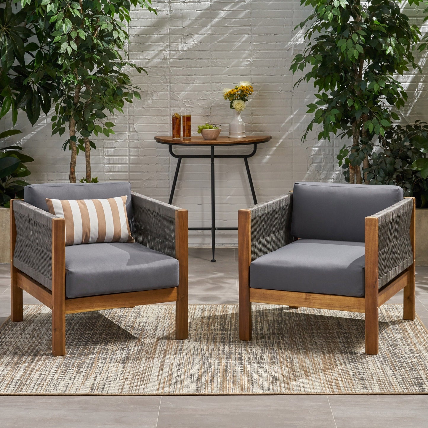 Fauteuil club d'extérieur en bois d'acacia et corde Laurel par Christopher Knight Home