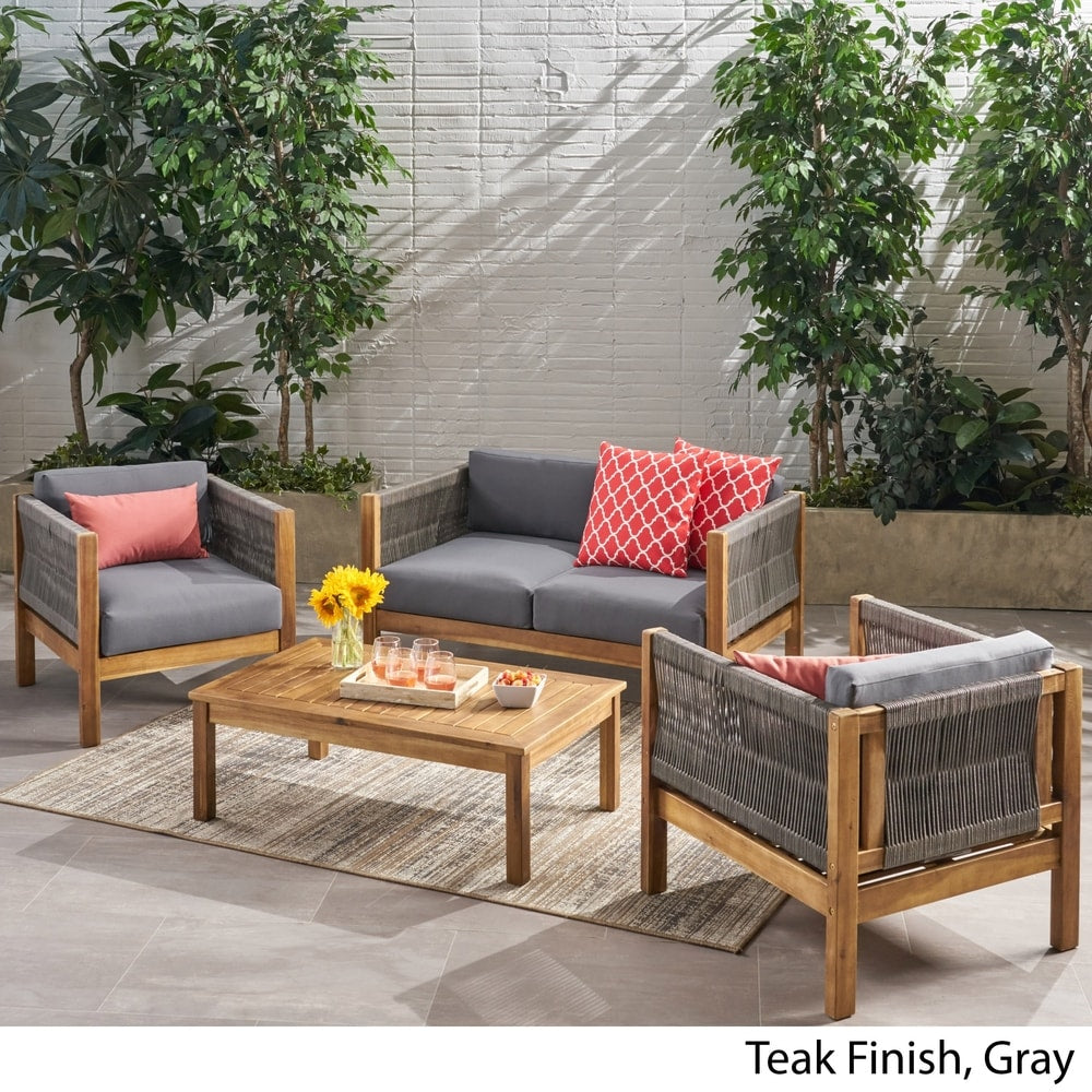 Ensemble de salon de jardin moderne en bois d'acacia Laurel, 4 pièces, par Christopher Knight Home