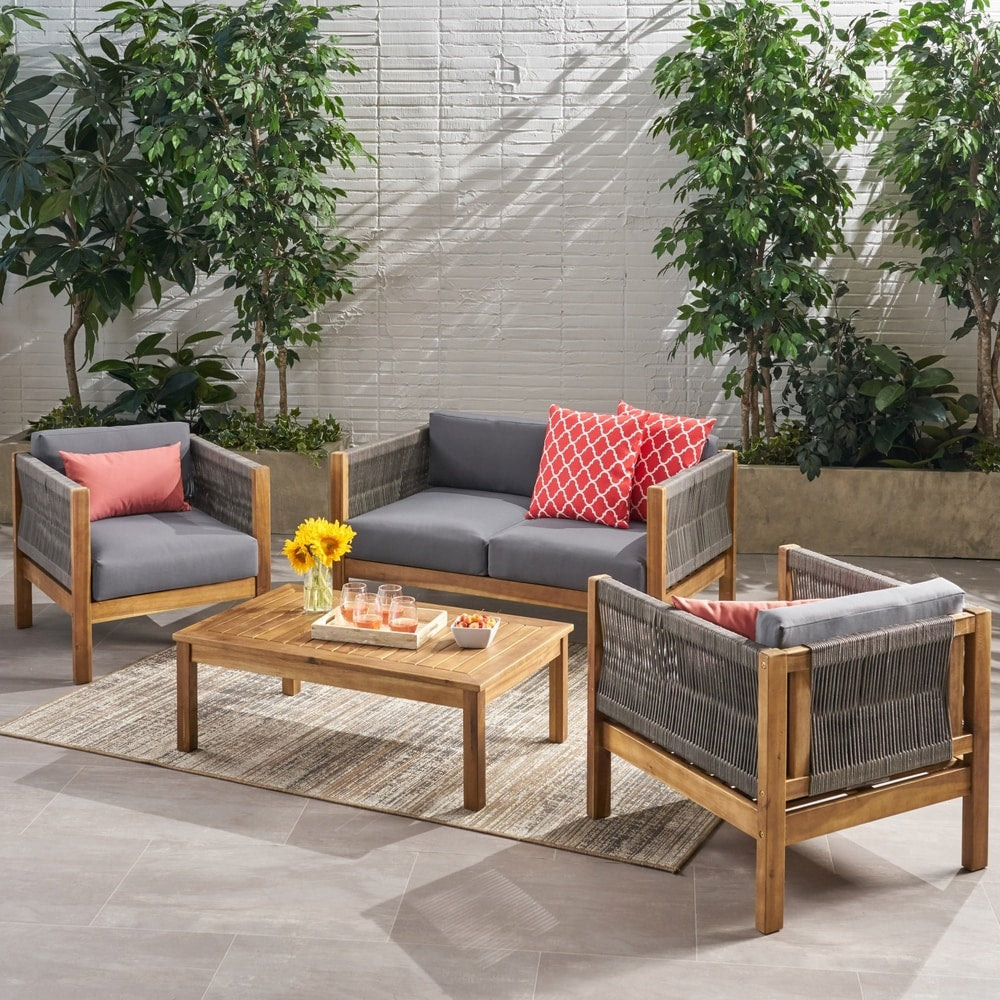 Ensemble de salon de jardin moderne en bois d'acacia Laurel, 4 pièces, par Christopher Knight Home
