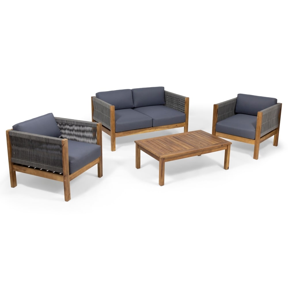 Ensemble de salon de jardin moderne en bois d'acacia Laurel, 4 pièces, par Christopher Knight Home