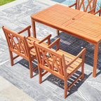 Ensemble de salle à manger de patio Lazarus 5 pièces en bois tropical brun rougeâtre avec table et fauteuils