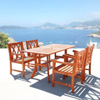 Ensemble de salle à manger de patio Lazarus 5 pièces en bois tropical brun rougeâtre avec table et fauteuils