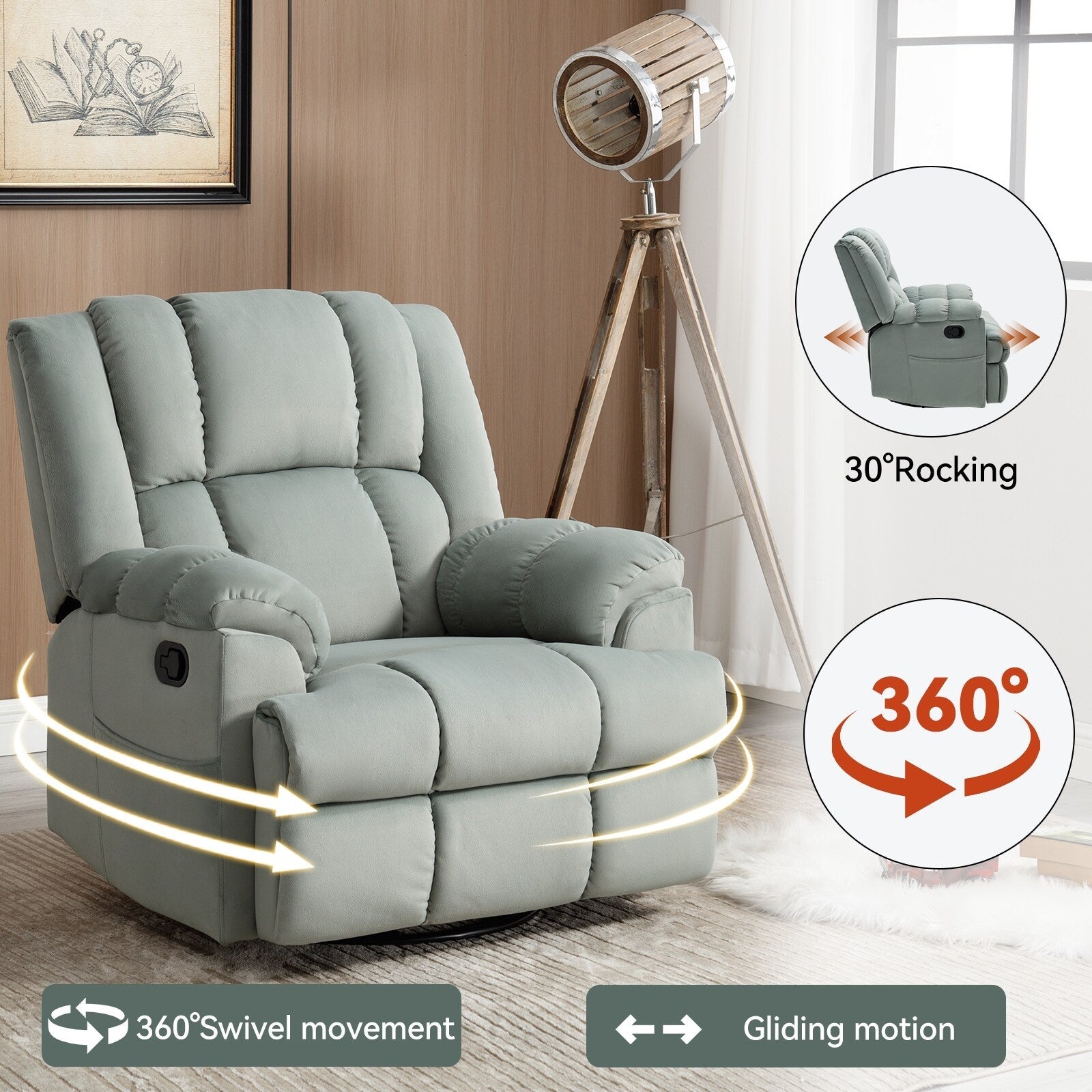 Fauteuil inclinable pivotant en tissu Lazy Boy, grand fauteuil inclinable manuel rembourré avec accoudoirs et dossier coussinés