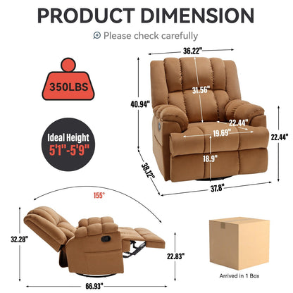 Fauteuil inclinable pivotant en tissu Lazy Boy, grand fauteuil inclinable manuel rembourré avec accoudoirs et dossier coussinés