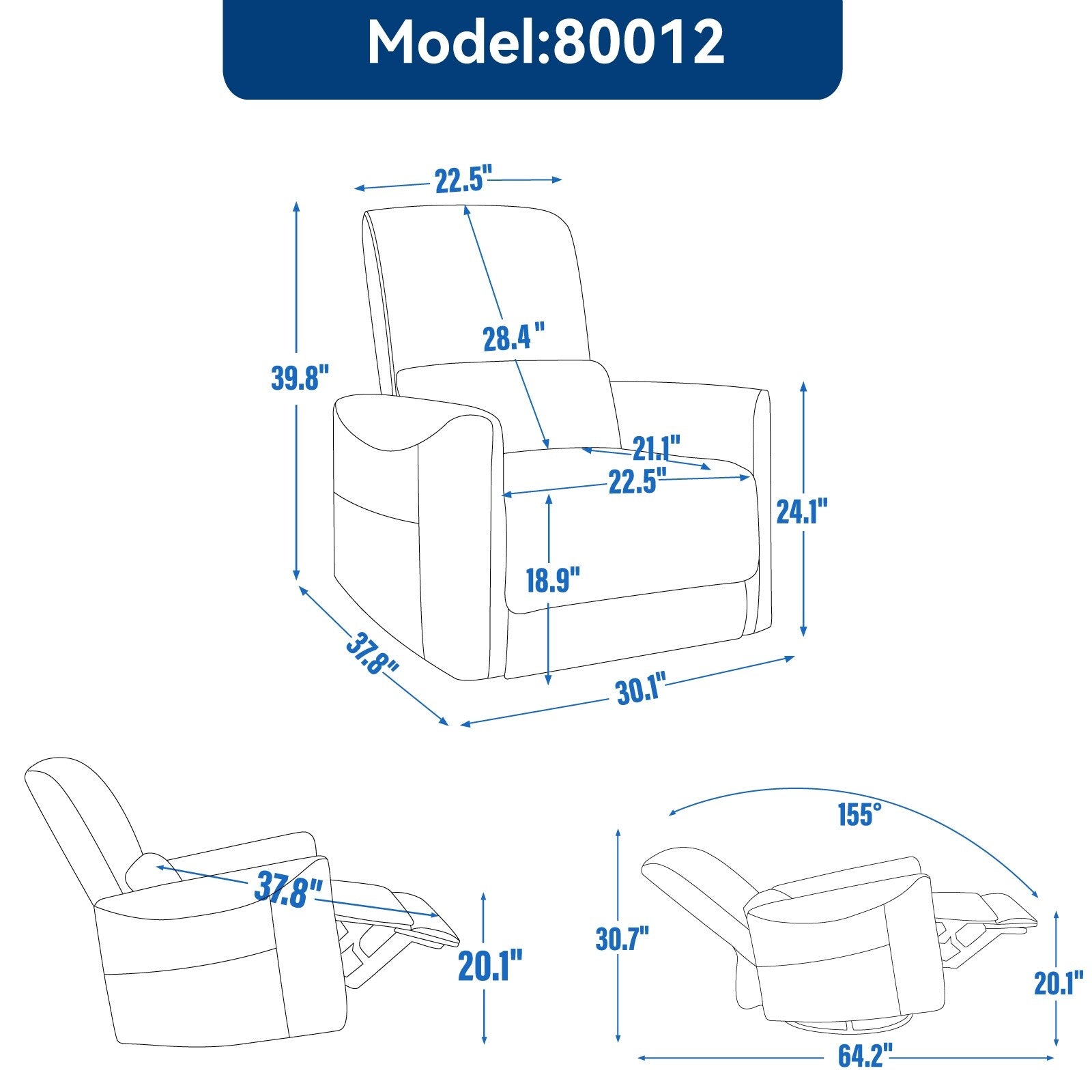 Fauteuil inclinable pivotant et à bascule Lazy Boy, canapé simple de salon avec ports USB et Type-C, mécanisme de mouvement robuste