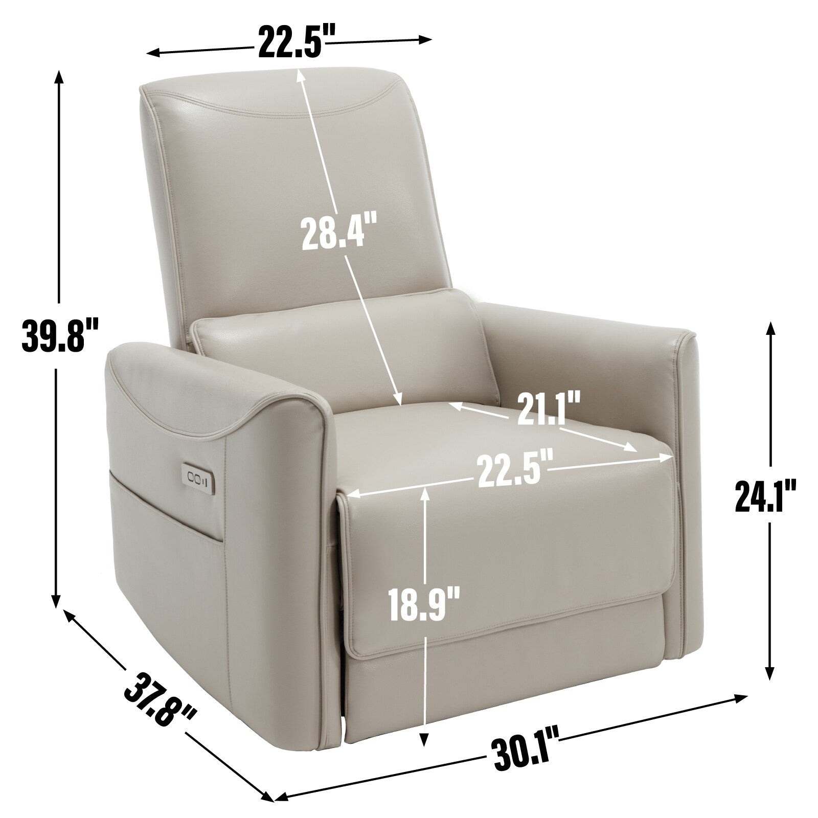 Fauteuil inclinable pivotant et à bascule Lazy Boy, canapé simple de salon avec ports USB et Type-C, mécanisme de mouvement robuste