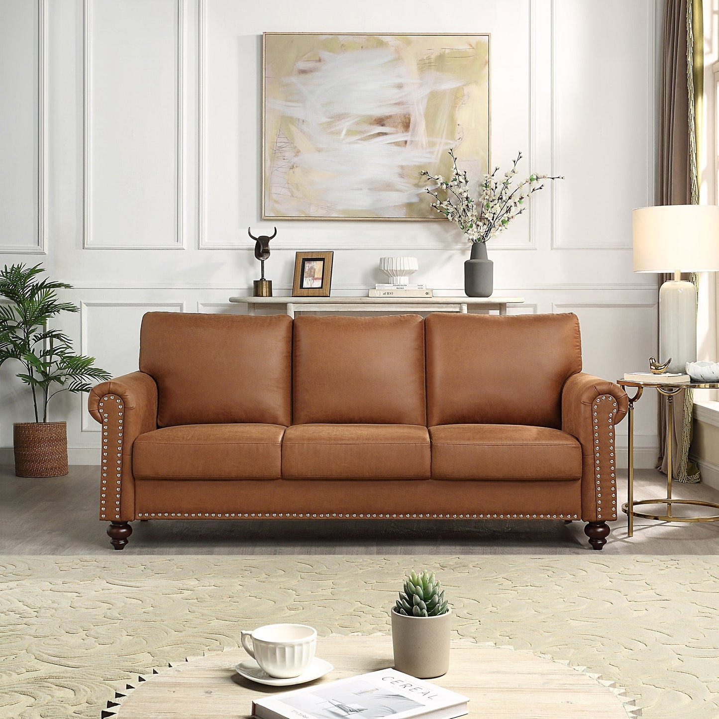 Canapé en similicuir marron - 31,50 x 80,31 x 34,25