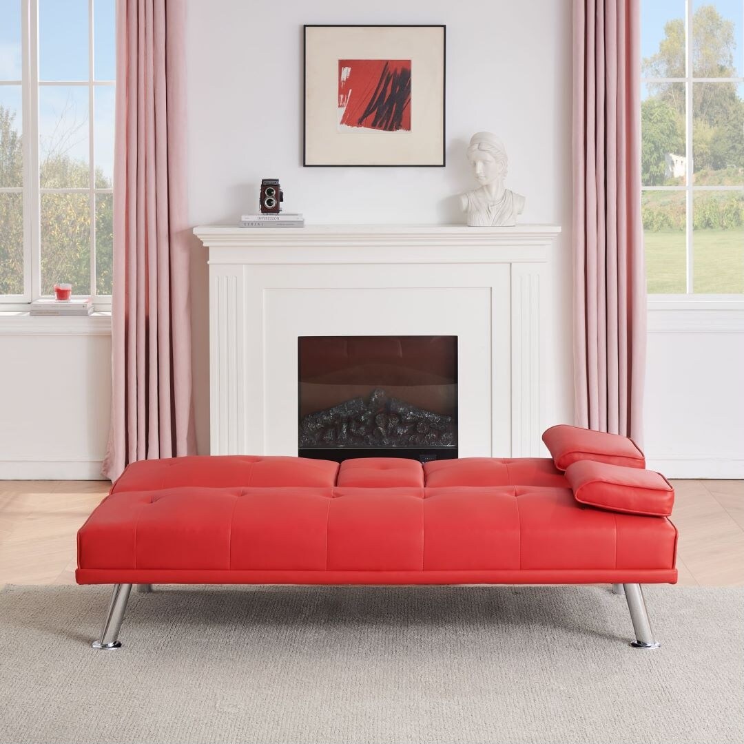 Canapé-lit double pliant multifonctionnel en cuir pour bureau avec table basse