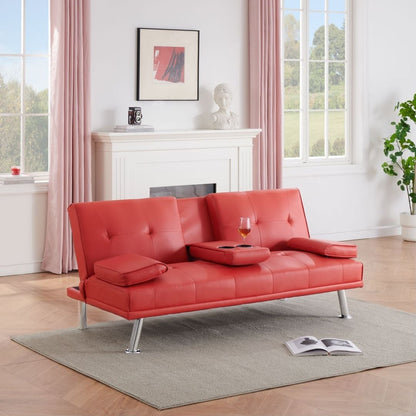 Canapé-lit double pliant multifonctionnel en cuir pour bureau avec table basse