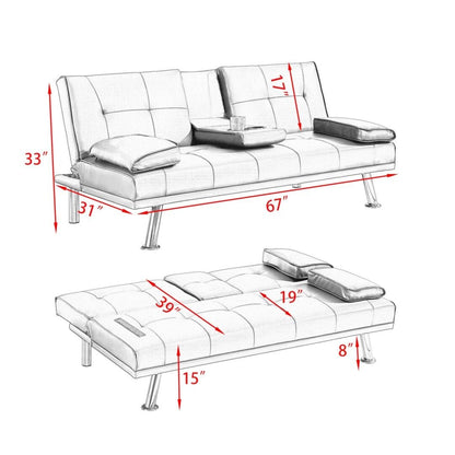 Canapé-lit double pliant multifonctionnel en cuir pour bureau avec table basse