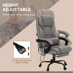 Chaise de bureau en cuir avec massage par vibrations à 6 points, télécommande, dossier inclinable, repose-pieds et hauteur réglable