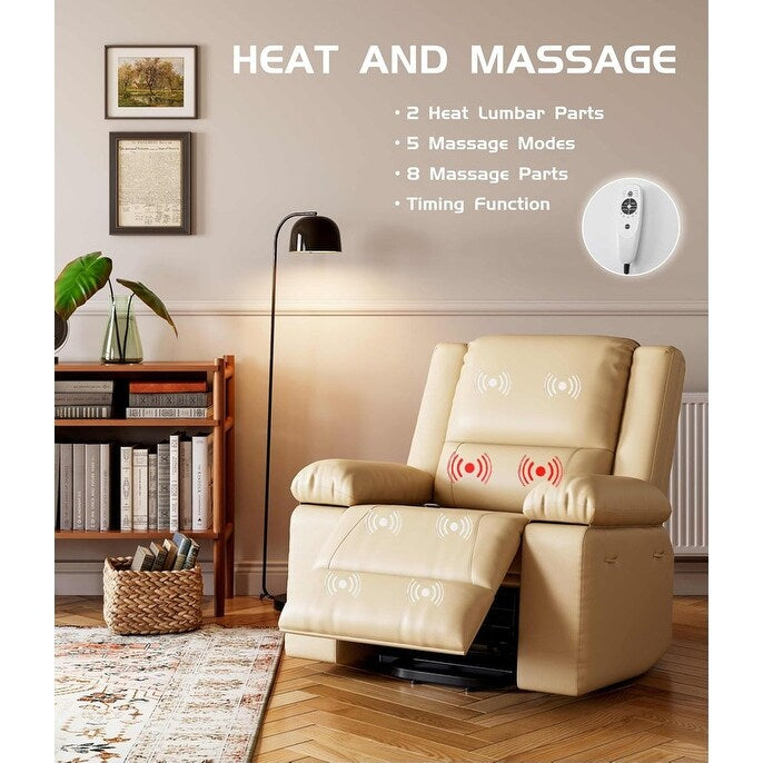 Fauteuil inclinable électrique en cuir avec chauffage et massage