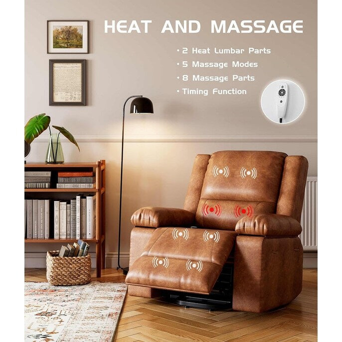 Fauteuil inclinable électrique en cuir avec chauffage et massage