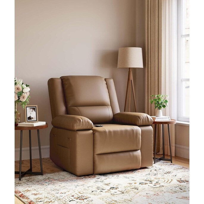 Fauteuil inclinable électrique en cuir avec chauffage et massage