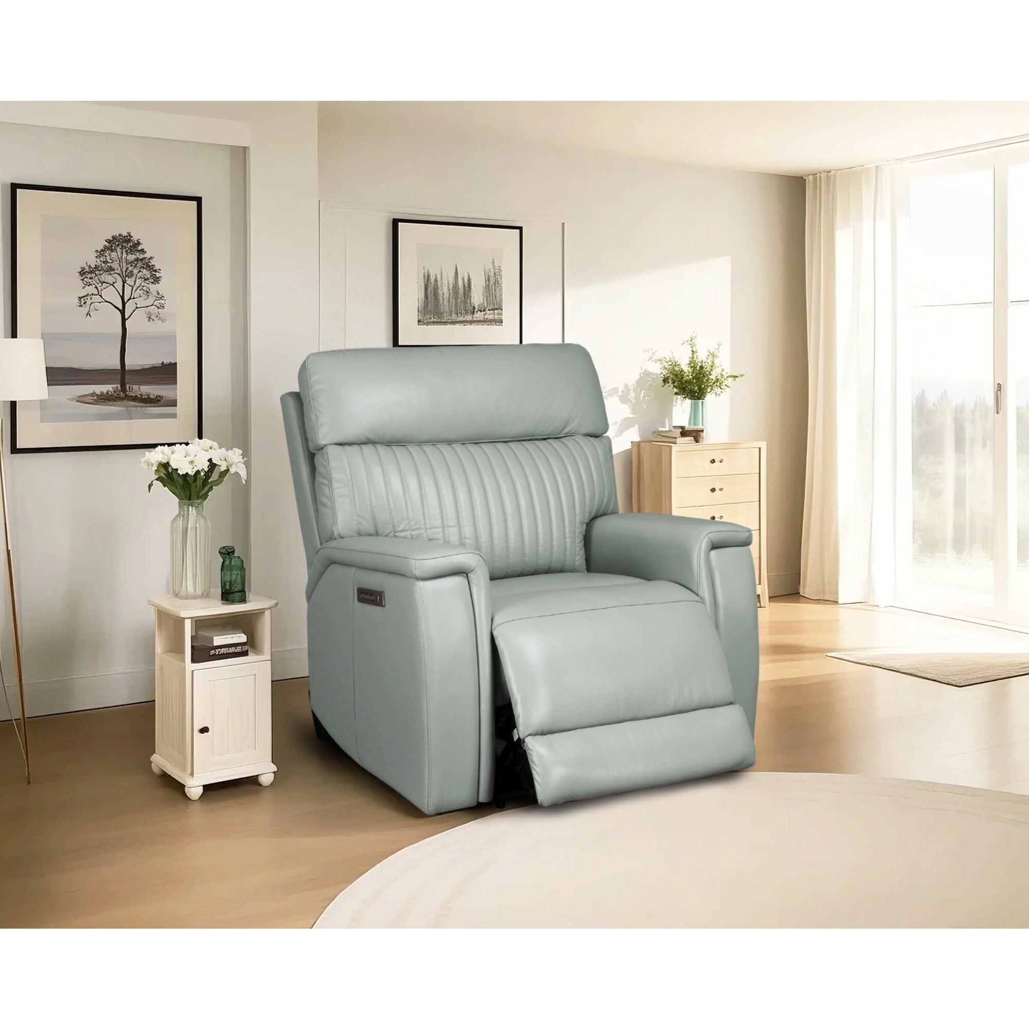 Fauteuil inclinable électrique en cuir à gravité zéro avec appui-tête électrique et support lombaire électrique, ports USB et USB-C