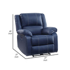 Canapé inclinable électrique en similicuir avec accoudoirs coussinés, bleu