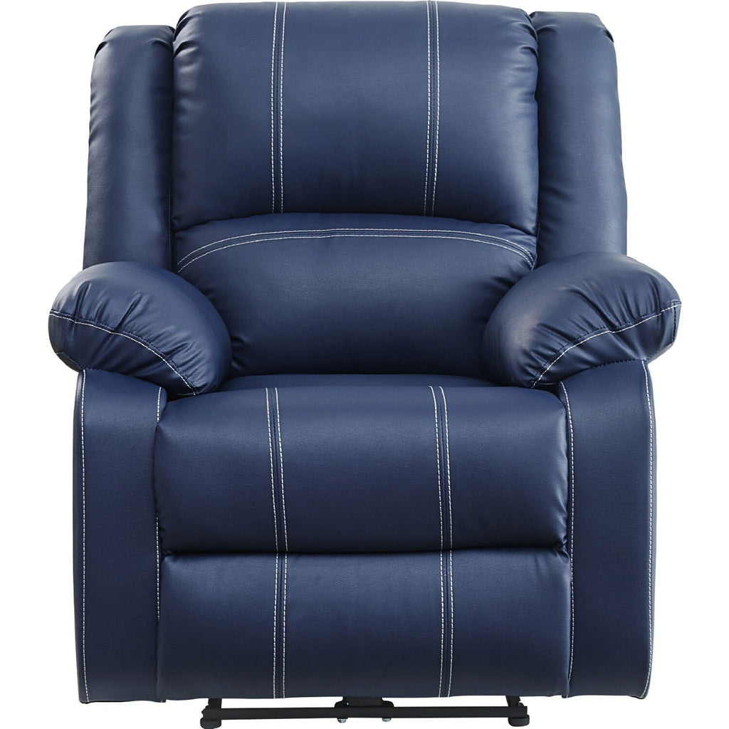 Canapé inclinable électrique en similicuir avec accoudoirs coussinés, bleu