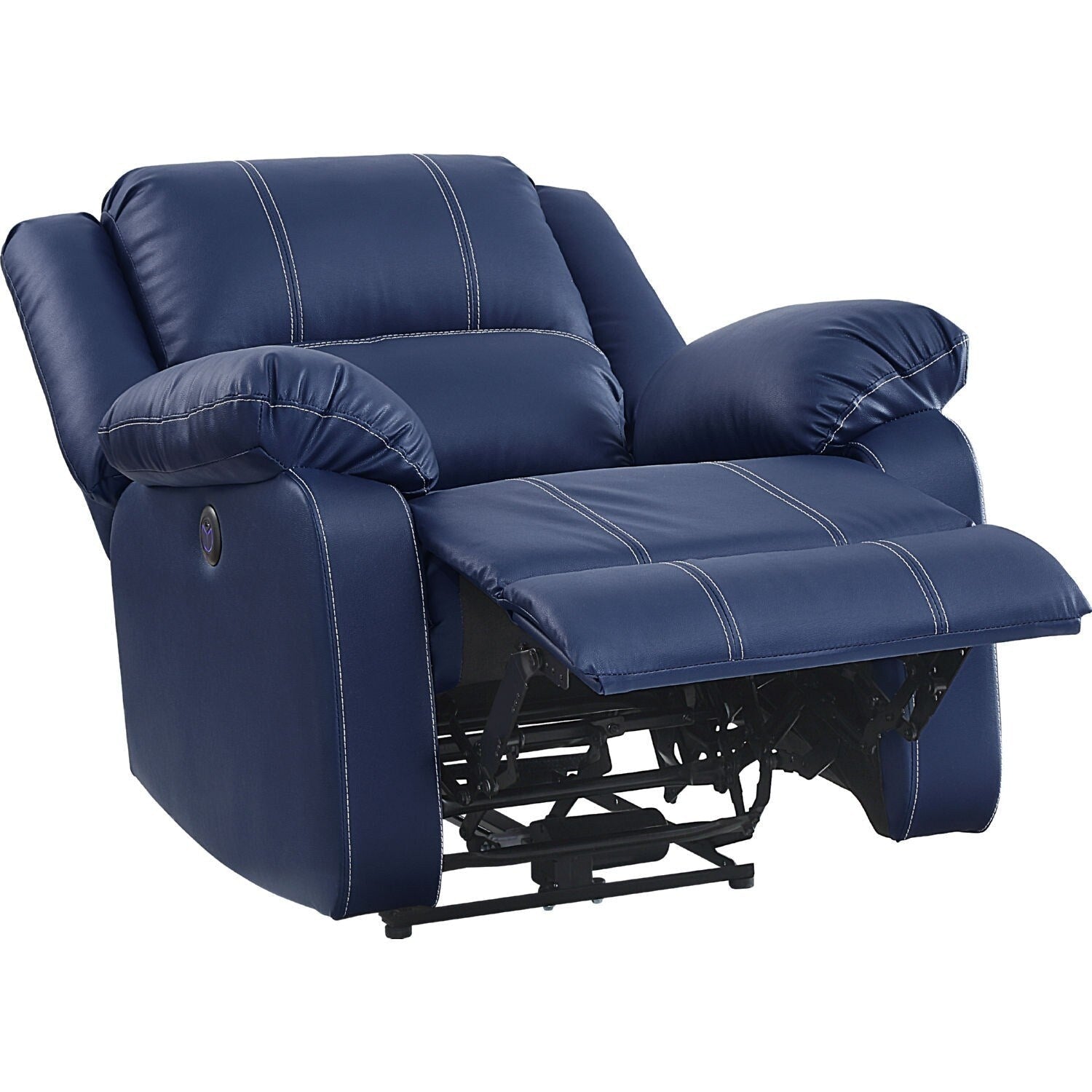 Canapé inclinable électrique en similicuir avec accoudoirs coussinés, bleu