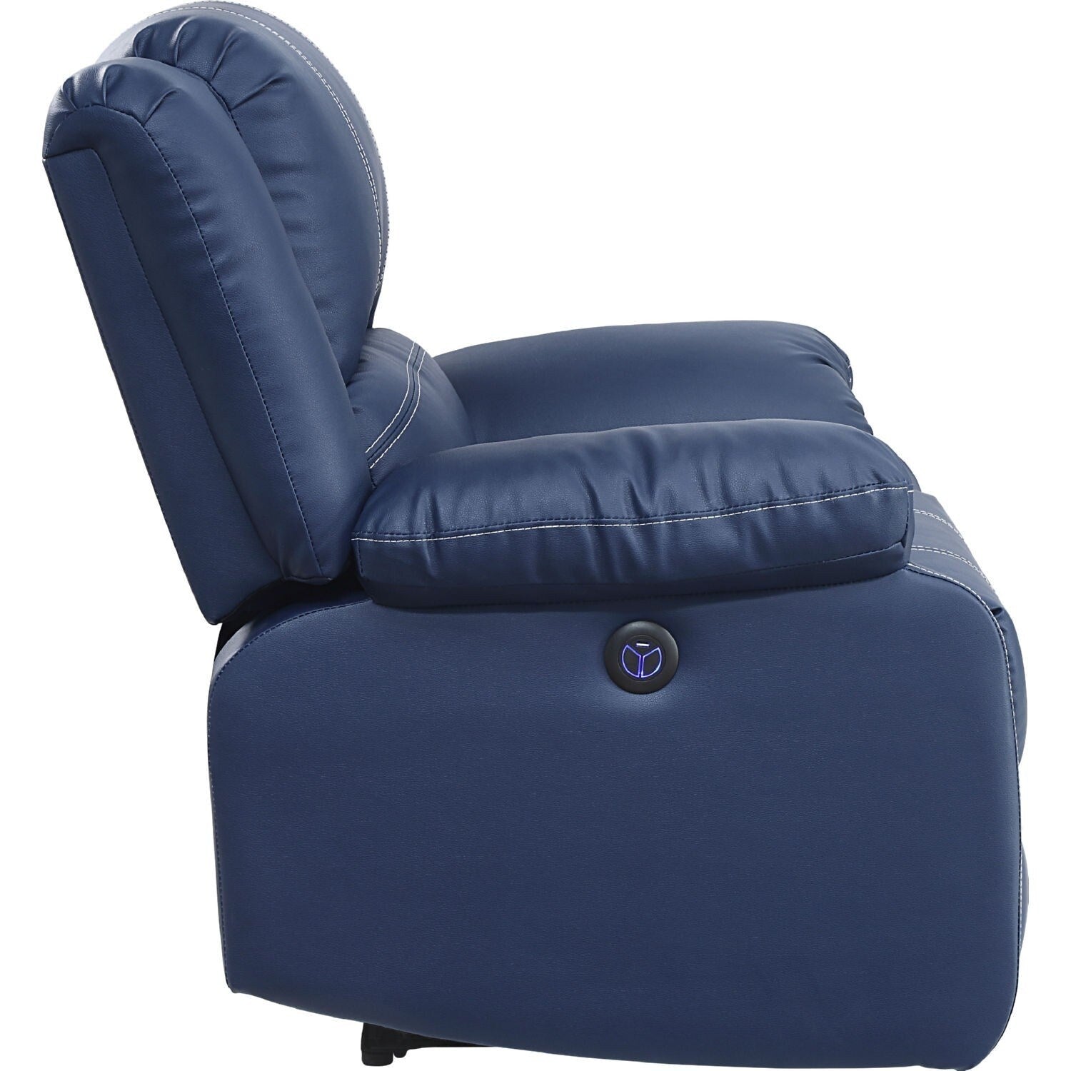 Canapé inclinable électrique en similicuir avec accoudoirs coussinés, bleu