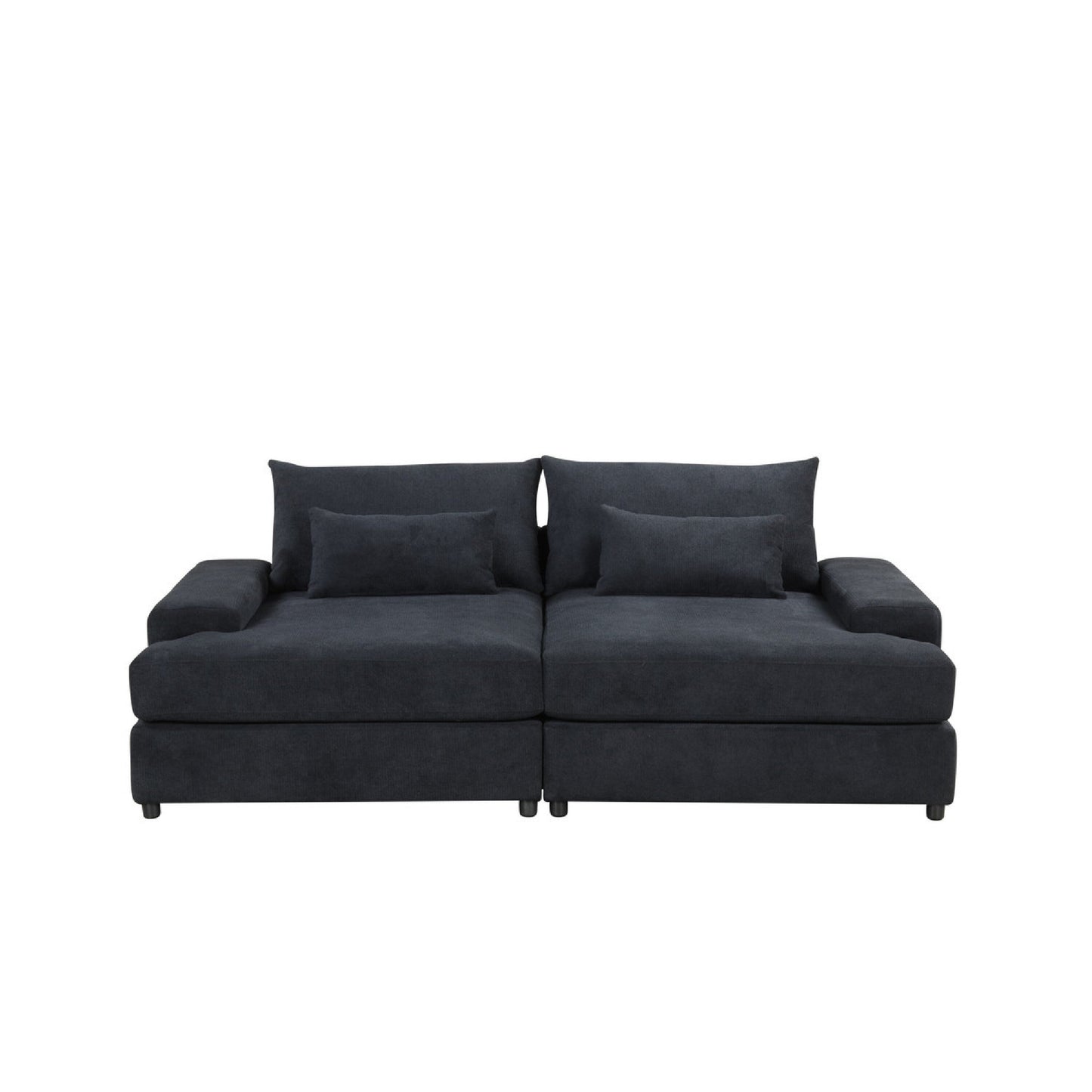 Canapé-lit surdimensionné Leena avec 2 coussins décoratifs, tissu noir, 223 cm