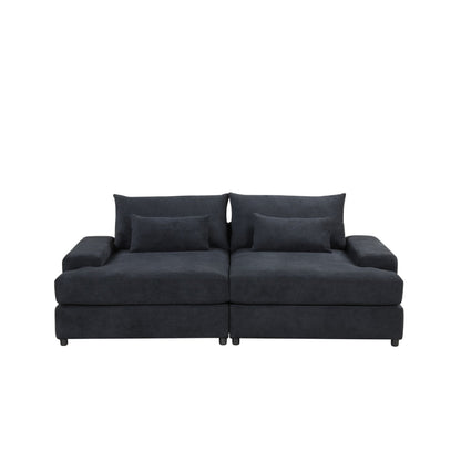 Canapé-lit surdimensionné Leena avec 2 coussins décoratifs, tissu noir, 223 cm