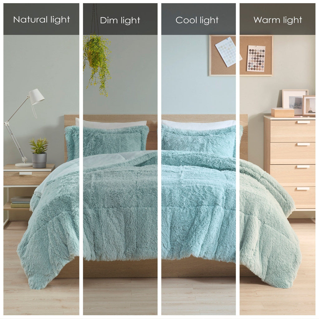 Ensemble de mini-couette à poils longs Leena au design intelligent