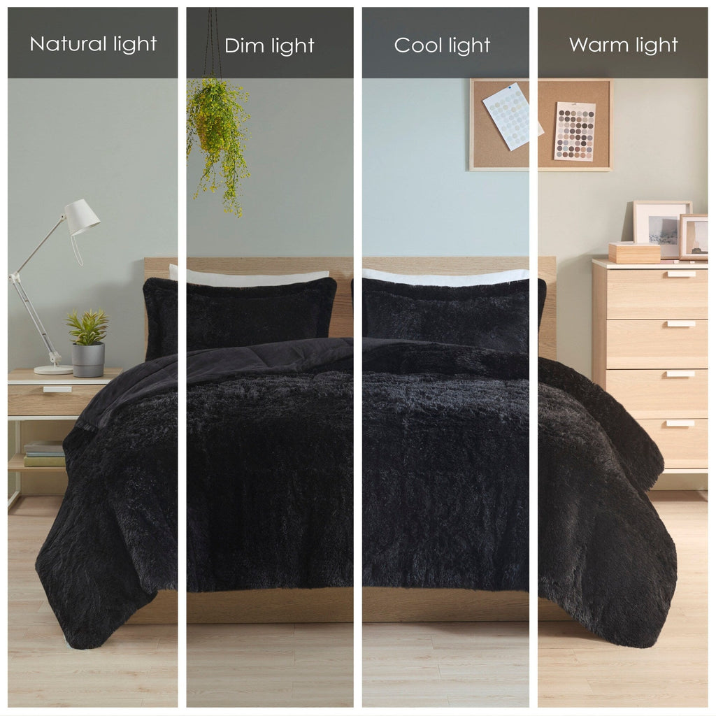 Ensemble de mini-couette à poils longs Leena au design intelligent