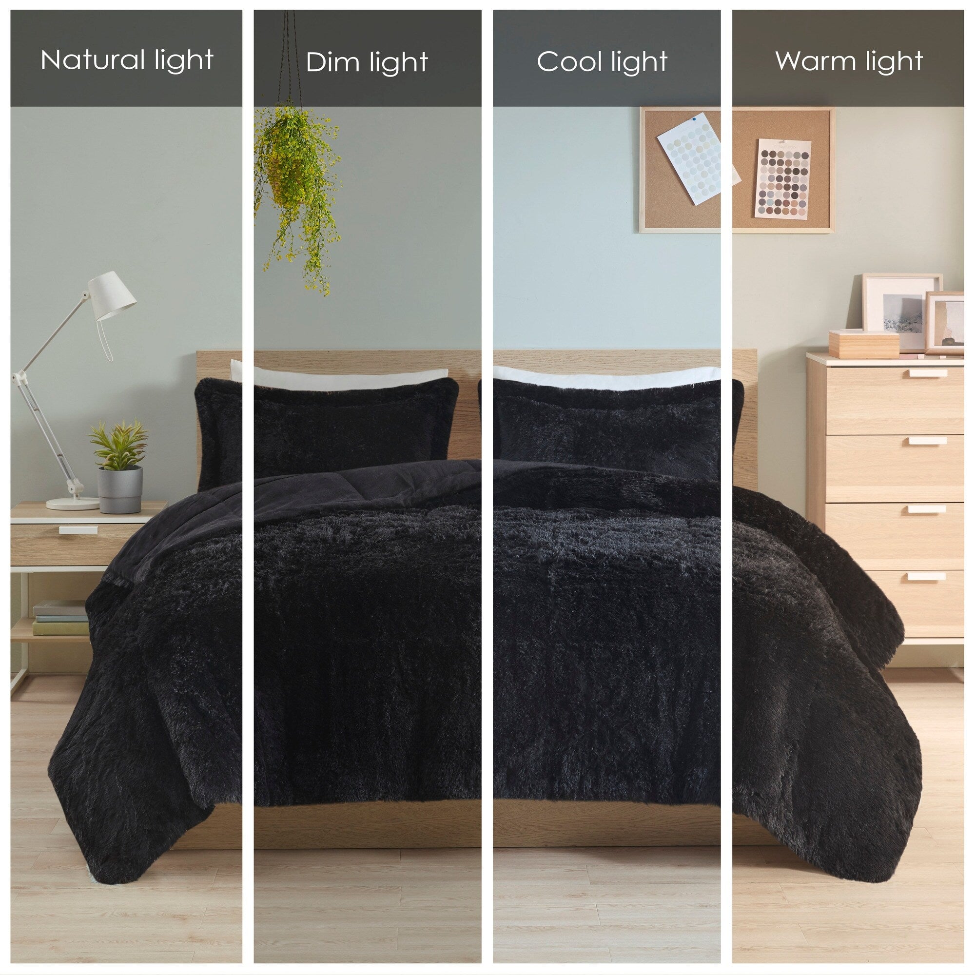 Ensemble de mini-couette à poils longs Leena au design intelligent