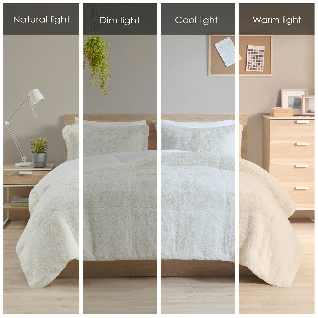 Ensemble de mini-couette à poils longs Leena au design intelligent