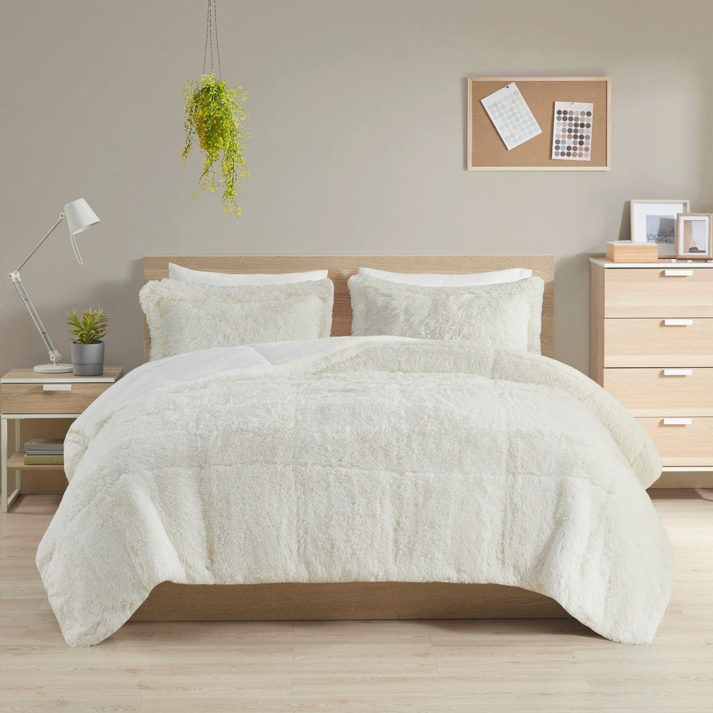 Ensemble de mini-couette à poils longs Leena au design intelligent