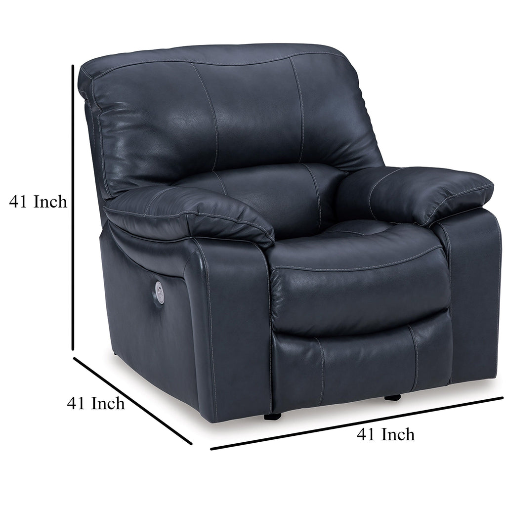 Fauteuil inclinable à bascule électrique Leesa, cuir bleu océan souple, port USB