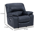 Fauteuil inclinable à bascule électrique Leesa, cuir bleu océan souple, port USB