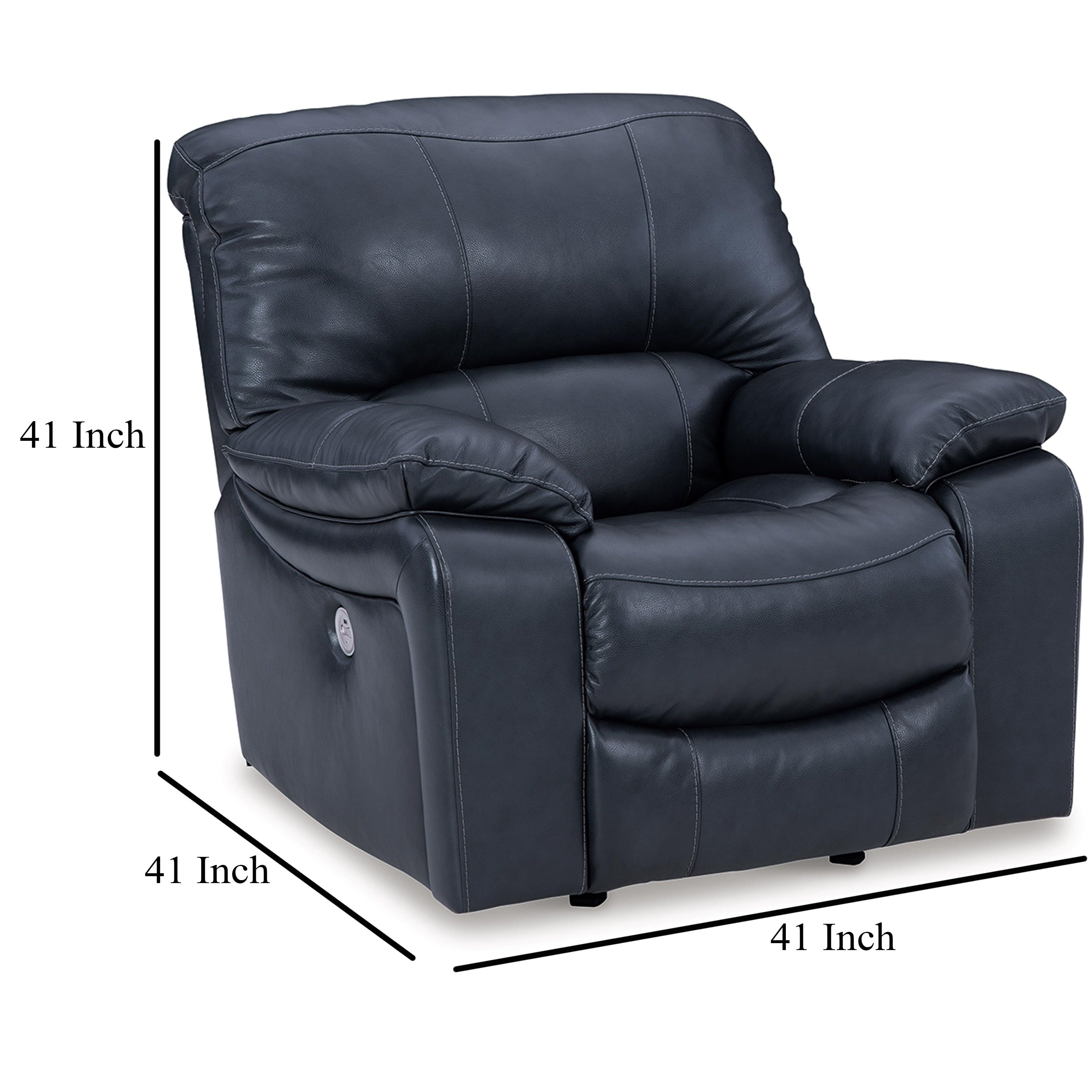 Fauteuil inclinable à bascule électrique Leesa, cuir bleu océan souple, port USB