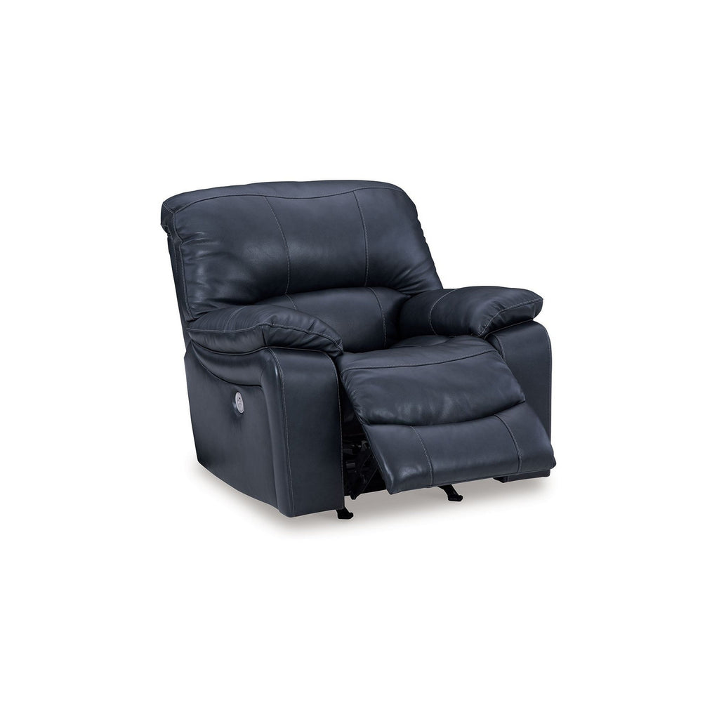 Fauteuil inclinable à bascule électrique Leesa, cuir bleu océan souple, port USB