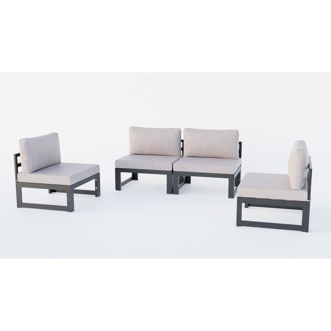 Ensemble de canapés sectionnels sans accoudoirs LeisureMod Chelsea 4 pièces avec coussins pour patio, porche, jardin