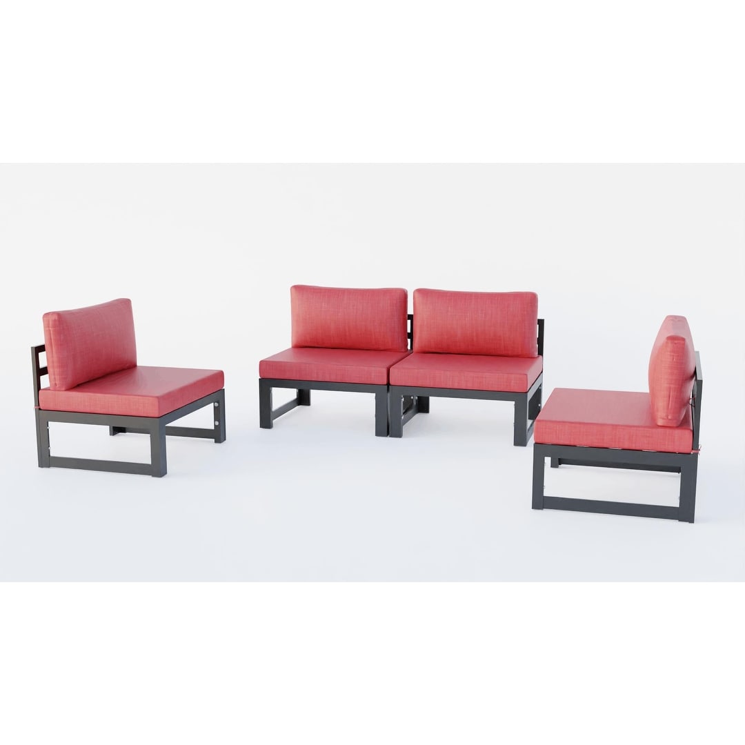 Ensemble de canapés sectionnels sans accoudoirs LeisureMod Chelsea 4 pièces avec coussins pour patio, porche, jardin